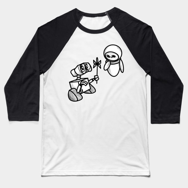 Wall-e and Eve sketch Baseball T-Shirt by Print Art Station